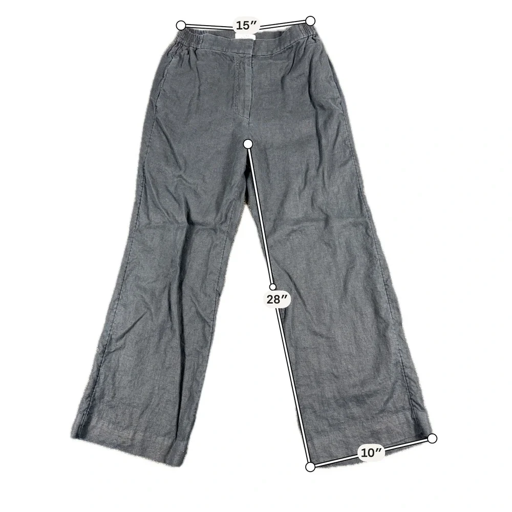 COS Wide Leg Linen Pants Elastic Waist Minimalist Trousers Size‎ 8 Navy Blue